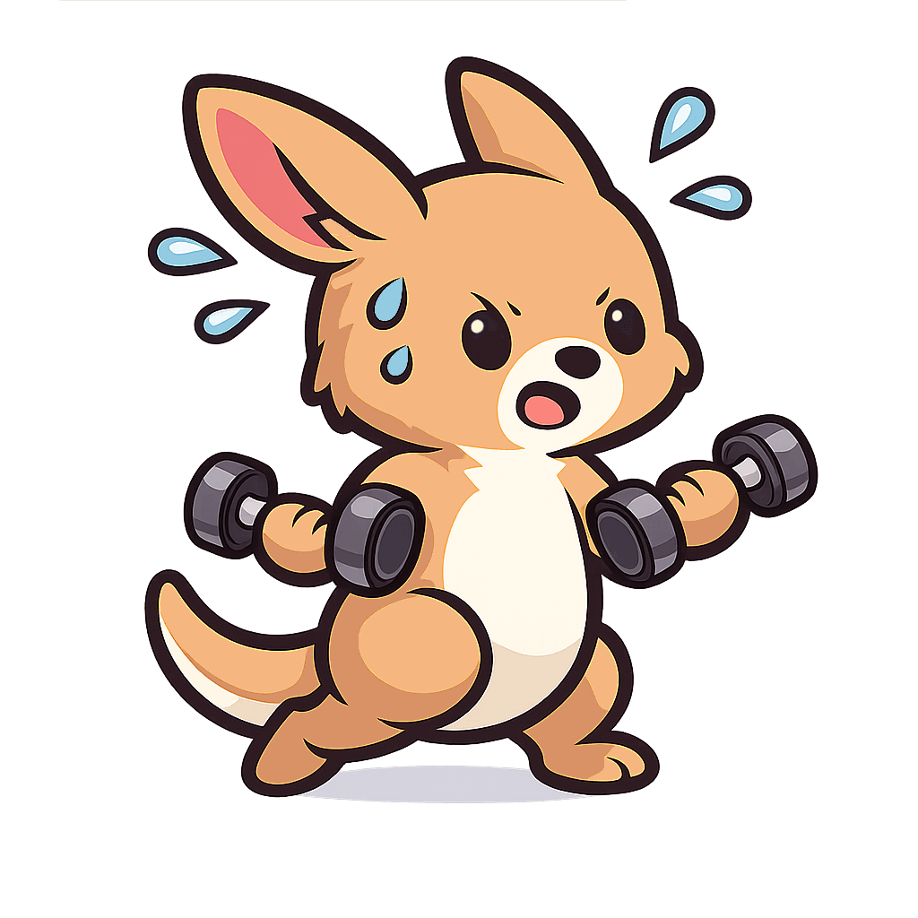 Leap mascot training with dumbbells