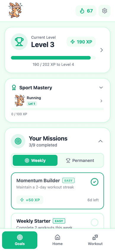 Missions screen